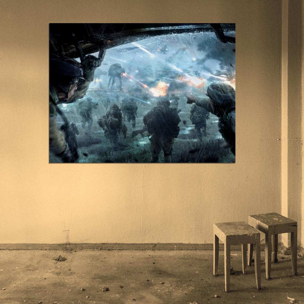 Rebel Alliance Troopers Soldiers Epic Battle AT-AT Star Wars Movie Awesome Painting Art Wall Art Print Poster