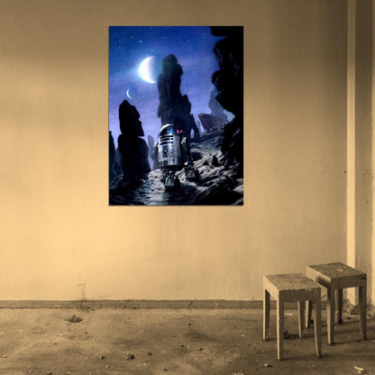 R2-D2 Tatooine Night Moons Jawas Sandcrawler Star Wars Movie Awesome Painting Art Wall Art Print Poster