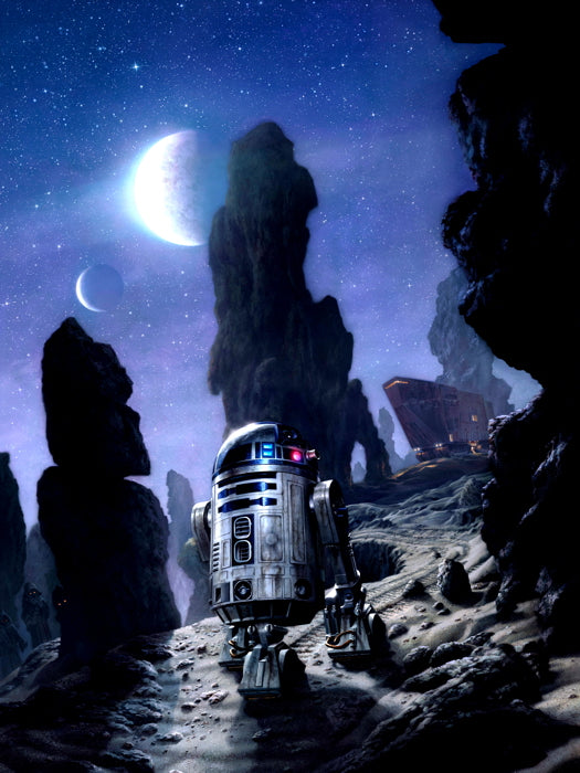 R2-D2 Tatooine Night Moons Jawas Sandcrawler Star Wars Movie Awesome Painting Art Wall Art Print Poster