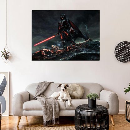 Darth Vader Sith Lord Stormtroopers Fight Night Lightsaber TIE Advanced X1 Star Wars Movie Awesome Painting Art Wall Art Print Poster