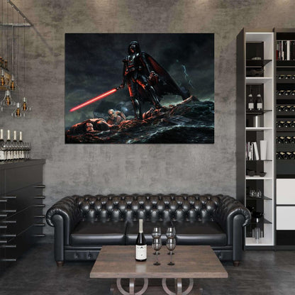 Darth Vader Sith Lord Stormtroopers Fight Night Lightsaber TIE Advanced X1 Star Wars Movie Awesome Painting Art Wall Art Print Poster