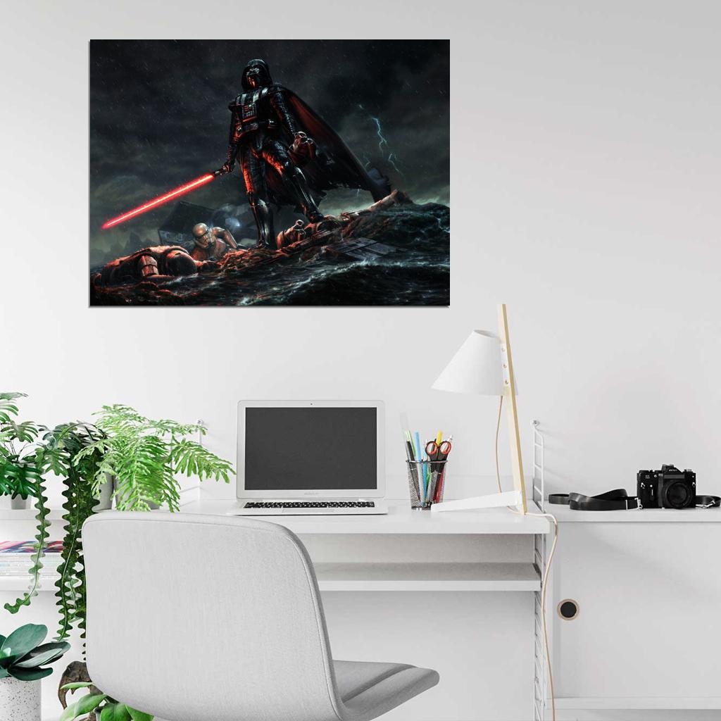 Darth Vader Sith Lord Stormtroopers Fight Night Lightsaber TIE Advanced X1 Star Wars Movie Awesome Painting Art Wall Art Print Poster