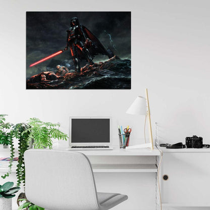 Darth Vader Sith Lord Stormtroopers Fight Night Lightsaber TIE Advanced X1 Star Wars Movie Awesome Painting Art Wall Art Print Poster