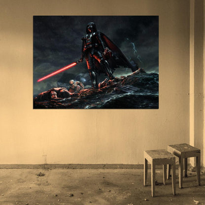 Darth Vader Sith Lord Stormtroopers Fight Night Lightsaber TIE Advanced X1 Star Wars Movie Awesome Painting Art Wall Art Print Poster