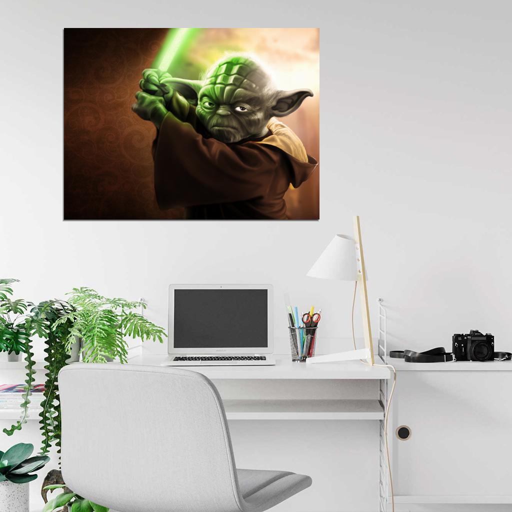 Grand Jedi Master Yoda Lightsaber Star Wars Movie Awesome Painting Art Wall Art Print Poster