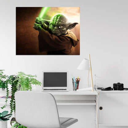 Grand Jedi Master Yoda Lightsaber Star Wars Movie Awesome Painting Art Wall Art Print Poster