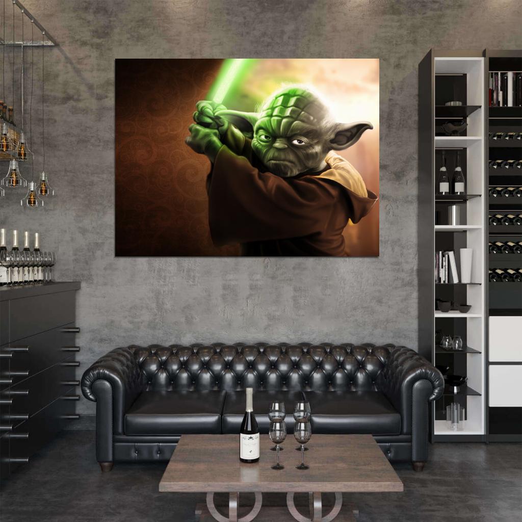 Grand Jedi Master Yoda Lightsaber Star Wars Movie Awesome Painting Art Wall Art Print Poster