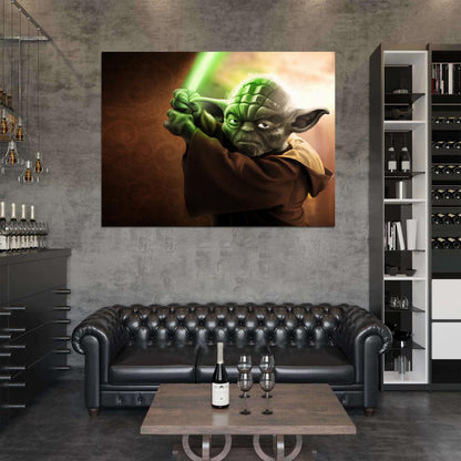 Grand Jedi Master Yoda Lightsaber Star Wars Movie Awesome Painting Art Wall Art Print Poster