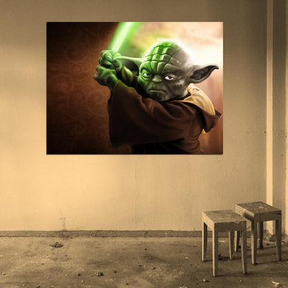 Grand Jedi Master Yoda Lightsaber Star Wars Movie Awesome Painting Art Wall Art Print Poster