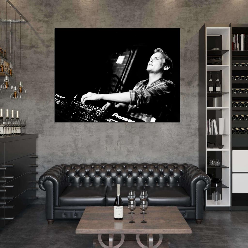 Avicii DJ Electro House Music BW Wall Art Print Poster