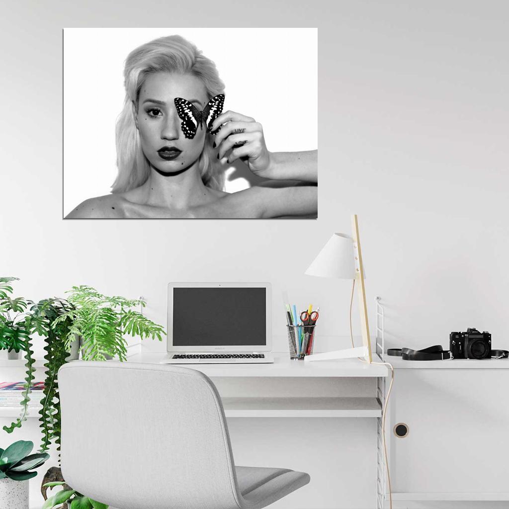 Iggy Azalea Butterfly Portrait Hip Hop Music Singer BW Wall Art Print Poster