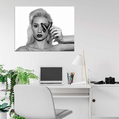 Iggy Azalea Butterfly Portrait Hip Hop Music Singer BW Wall Art Print Poster