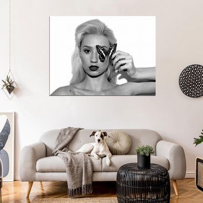 Iggy Azalea Butterfly Portrait Hip Hop Music Singer BW Wall Art Print Poster