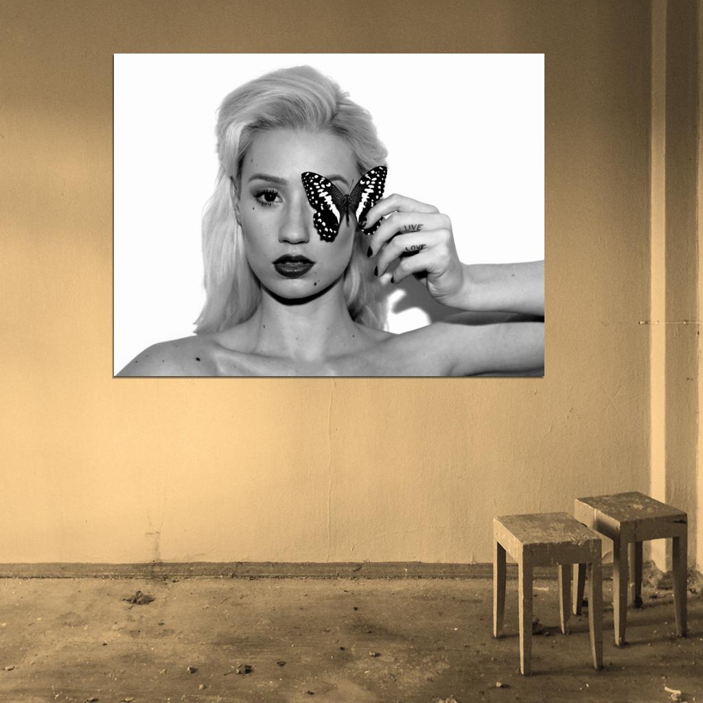 Iggy Azalea Butterfly Portrait Hip Hop Music Singer BW Wall Art Print Poster
