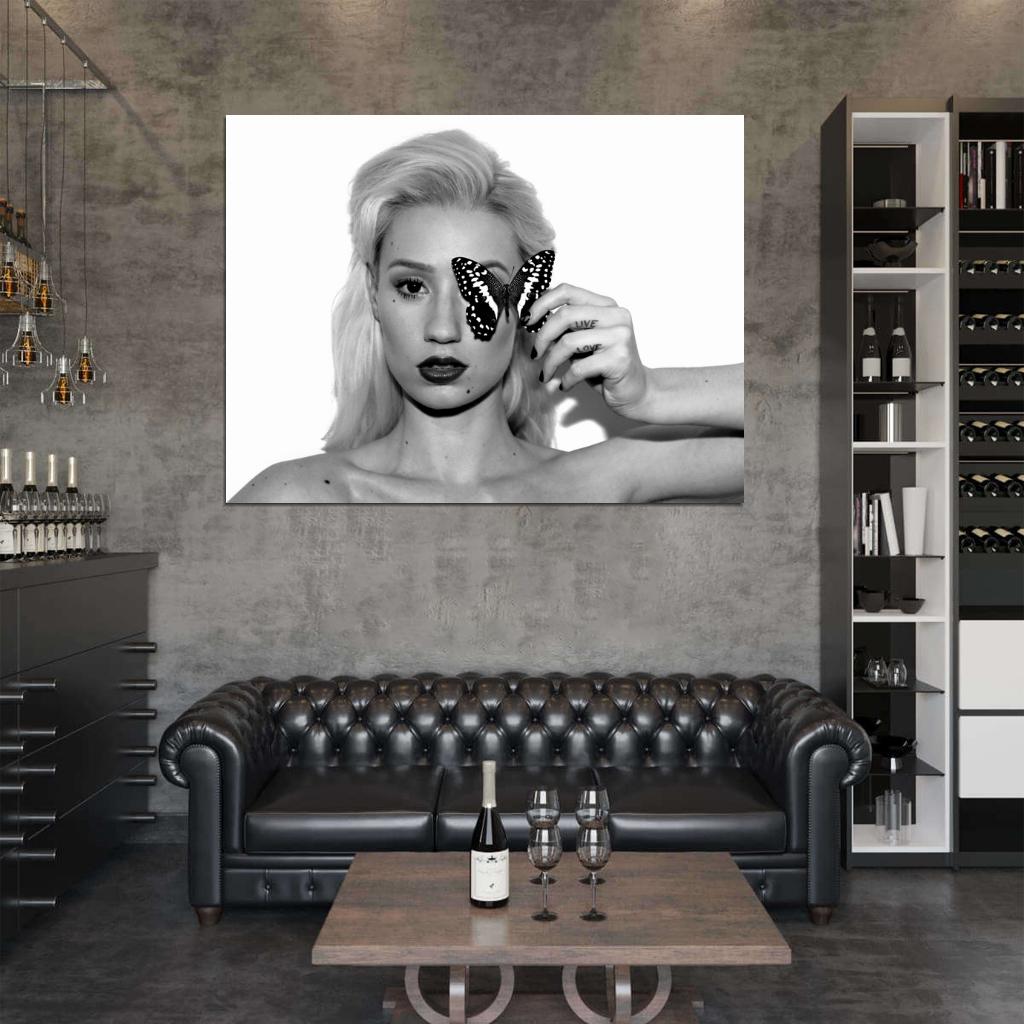Iggy Azalea Butterfly Portrait Hip Hop Music Singer BW Wall Art Print Poster