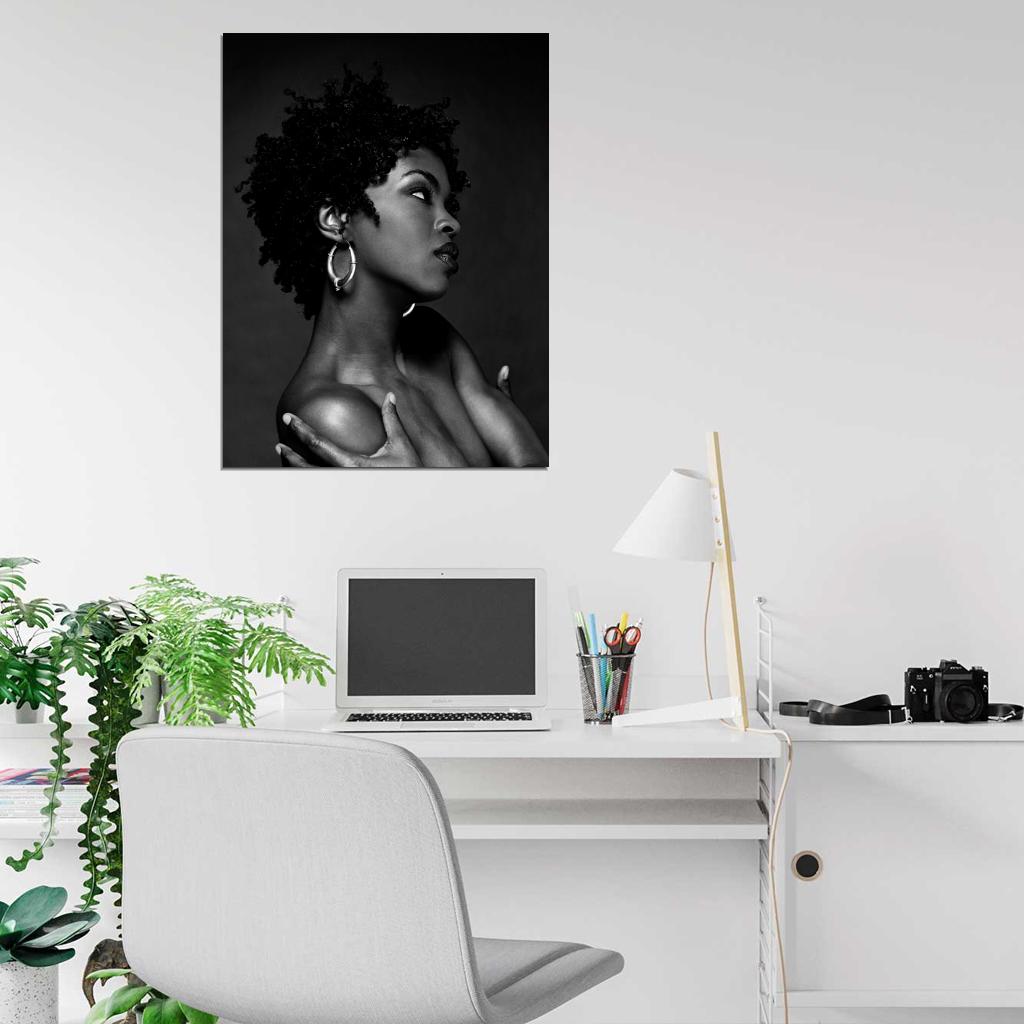 Lauryn Hill R&B Hip Hop Music Singer BW Wall Art Print Poster