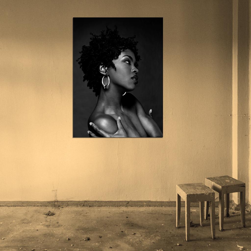 Lauryn Hill R&B Hip Hop Music Singer BW Wall Art Print Poster