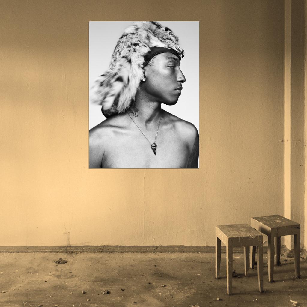 Pharrell Williams Hip Hop R&B Music Singer BW Wall Art Print Poster