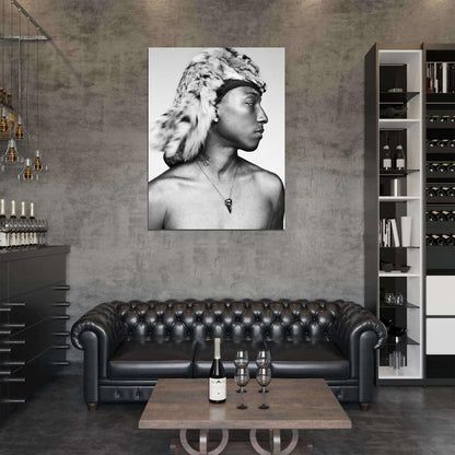 Pharrell Williams Hip Hop R&B Music Singer BW Wall Art Print Poster