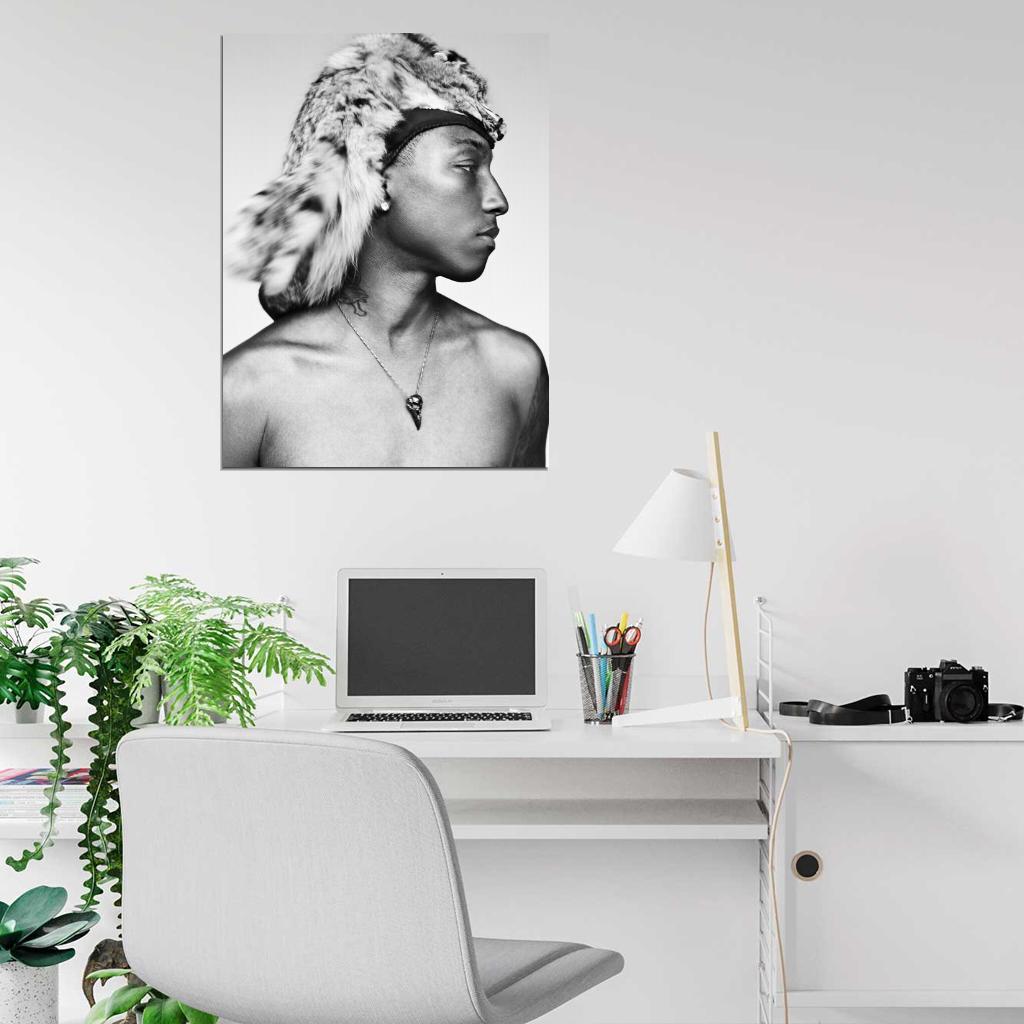 Pharrell Williams Hip Hop R&B Music Singer BW Wall Art Print Poster