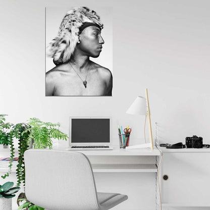 Pharrell Williams Hip Hop R&B Music Singer BW Wall Art Print Poster