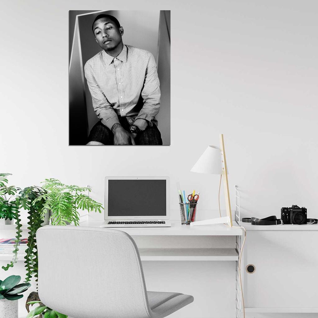 Pharrell Williams Hip Hop R&B Music Singer BW Wall Art Print Poster