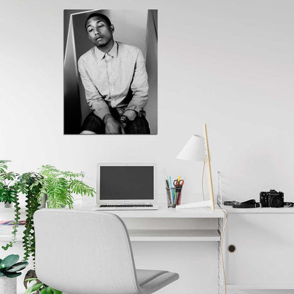 Pharrell Williams Hip Hop R&B Music Singer BW Wall Art Print Poster