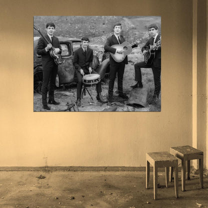 The Beatles Rock Pop Band Music BW Retro Classic Wall Art Print Poster