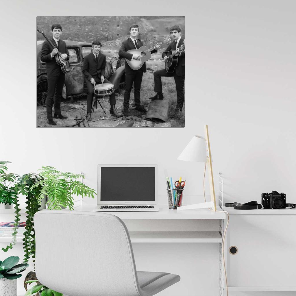 The Beatles Rock Pop Band Music BW Retro Classic Wall Art Print Poster