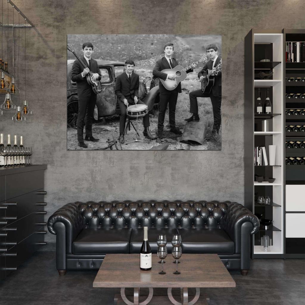 The Beatles Rock Pop Band Music BW Retro Classic Wall Art Print Poster