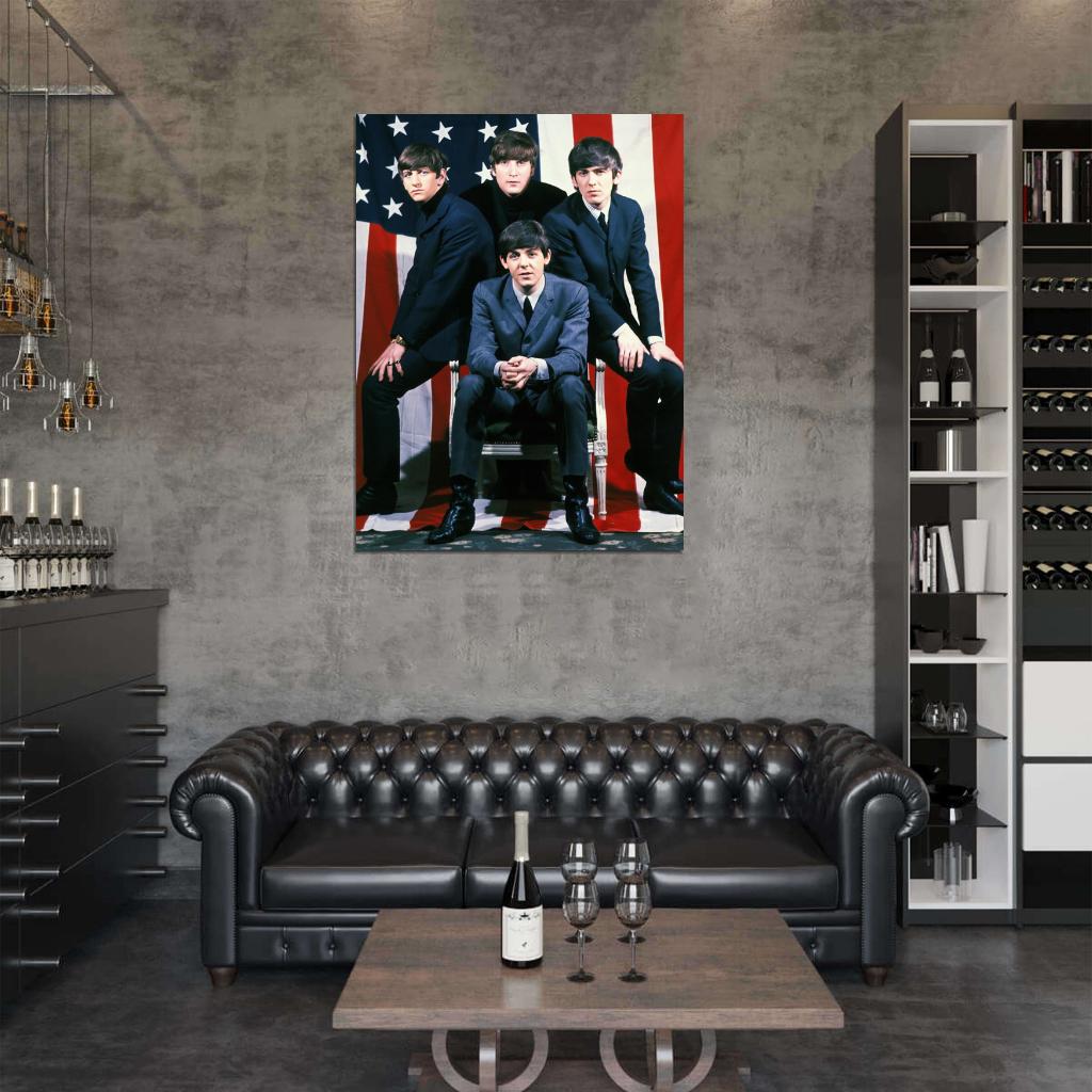 The Beatles Rock Pop Band Music Classic American Flag Wall Art Print Poster