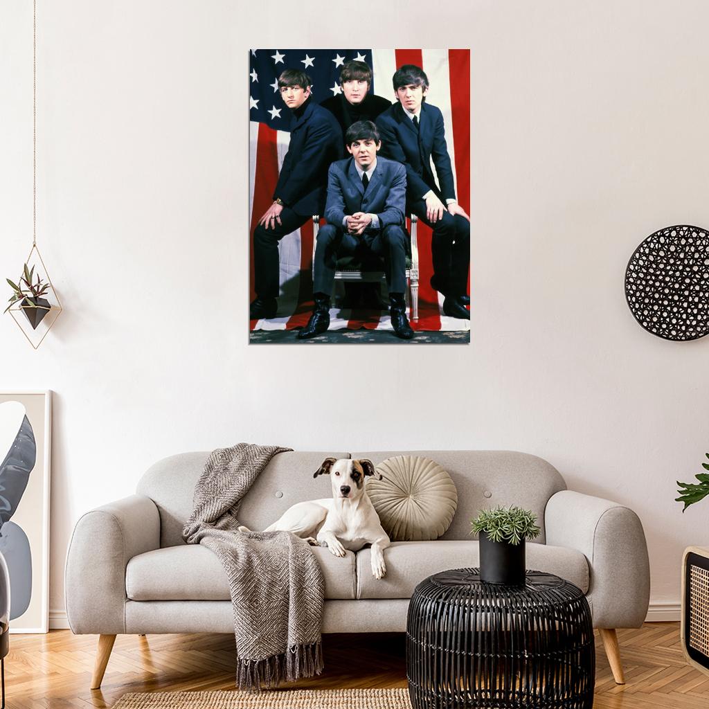 The Beatles Rock Pop Band Music Classic American Flag Wall Art Print Poster