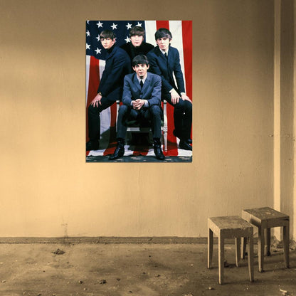 The Beatles Rock Pop Band Music Classic American Flag Wall Art Print Poster