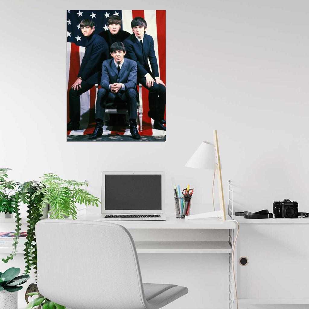The Beatles Rock Pop Band Music Classic American Flag Wall Art Print Poster