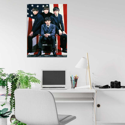 The Beatles Rock Pop Band Music Classic American Flag Wall Art Print Poster