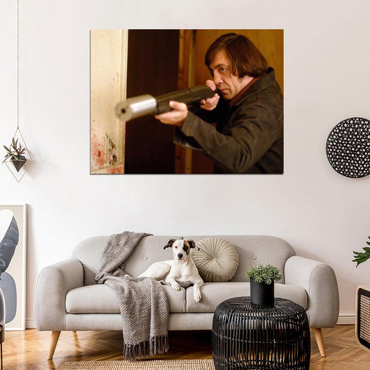 Anton Chigurh Shotgun No Country for Old Men Movie Javier Bardem Wall Art Print Poster
