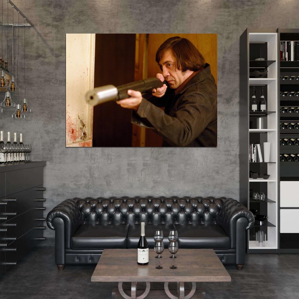 Anton Chigurh Shotgun No Country for Old Men Movie Javier Bardem Wall Art Print Poster