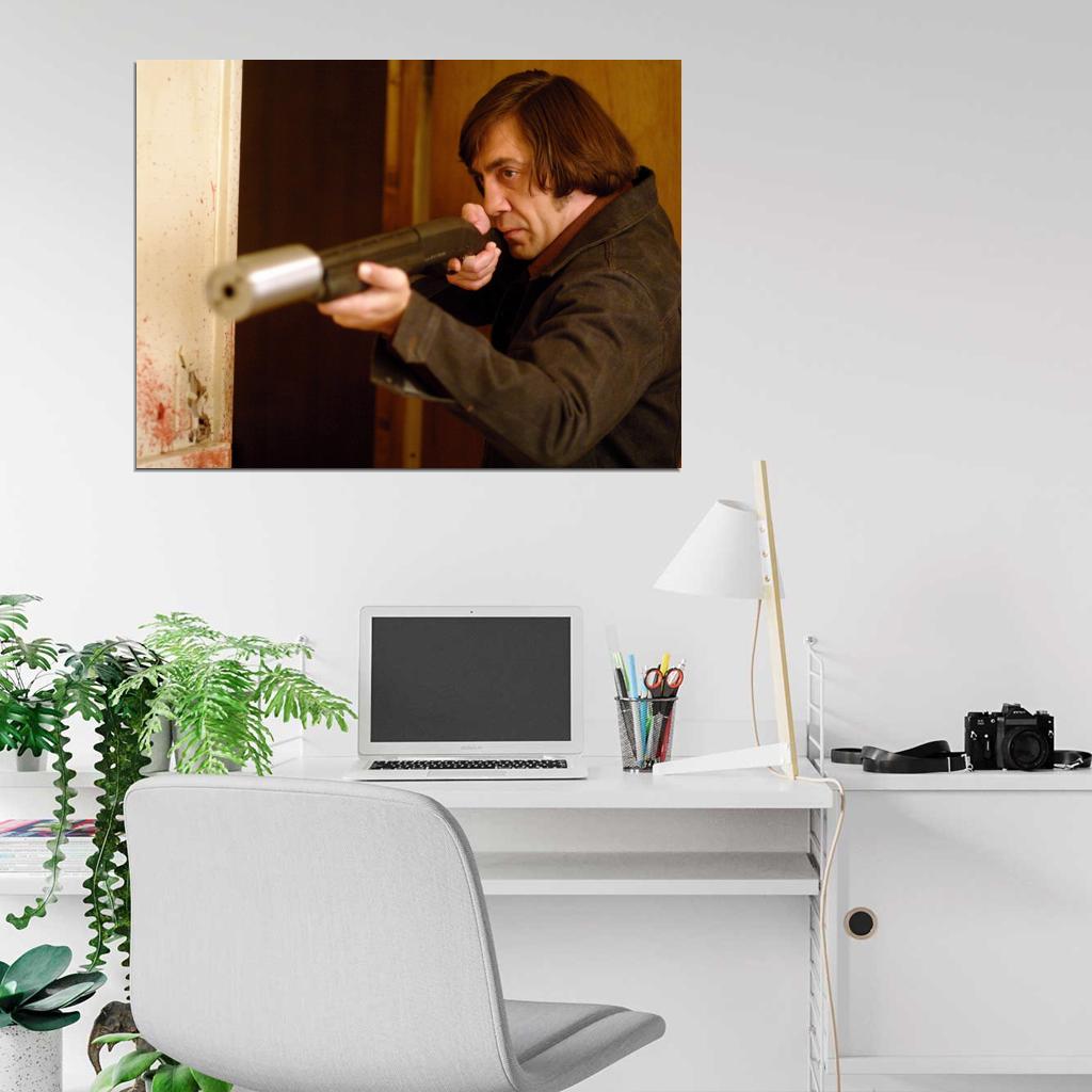 Anton Chigurh Shotgun No Country for Old Men Movie Javier Bardem Wall Art Print Poster