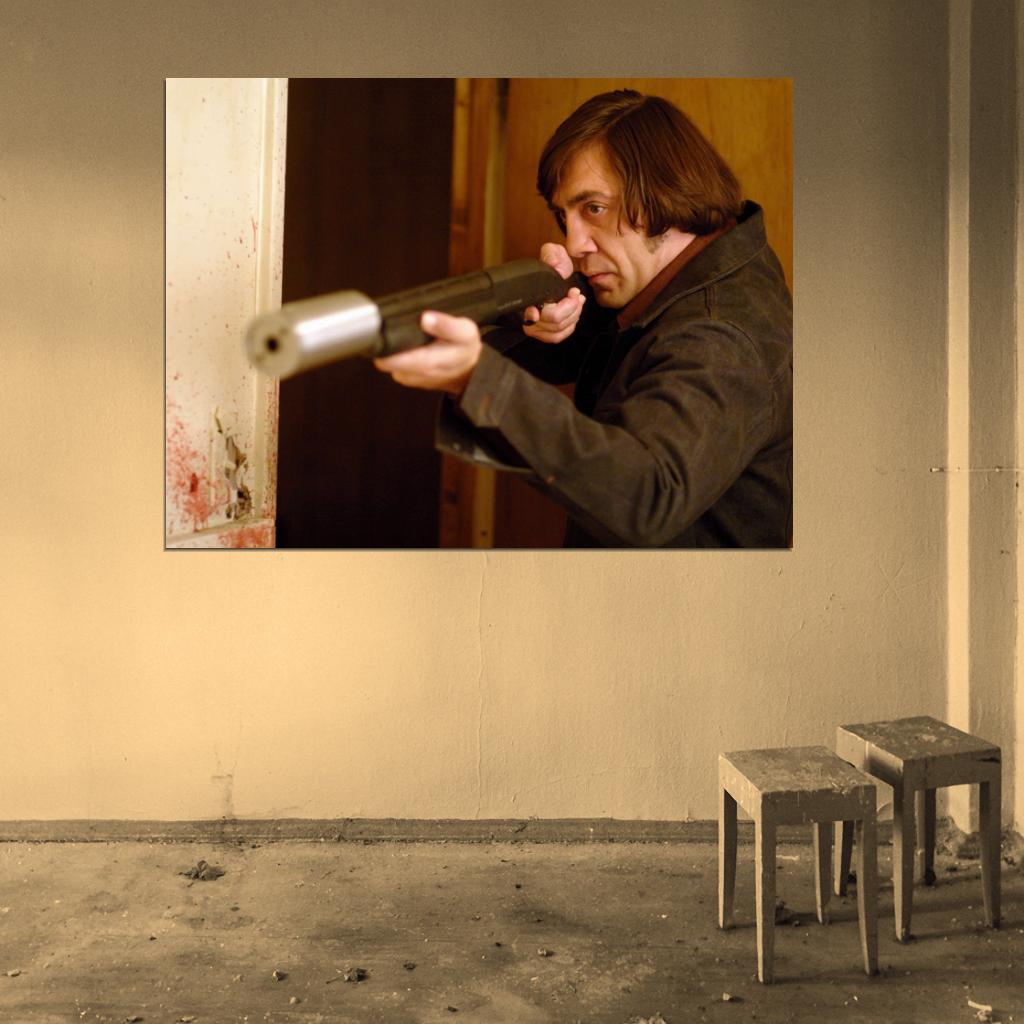Anton Chigurh Shotgun No Country for Old Men Movie Javier Bardem Wall Art Print Poster