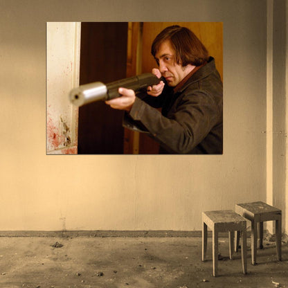 Anton Chigurh Shotgun No Country for Old Men Movie Javier Bardem Wall Art Print Poster