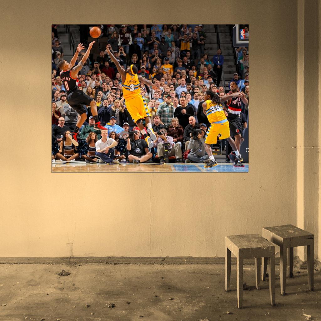 Damian Lillard Fadeaway Game Winner Buzzer Beater Basketball Sport Wall Art Print Poster