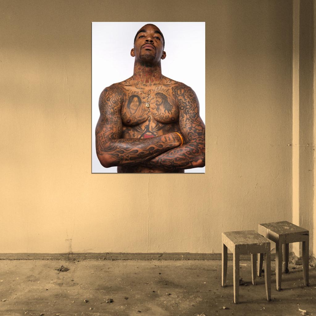 J. R. Smith Tattoos Shirtless New York Basketball Sport Wall Art Print Poster