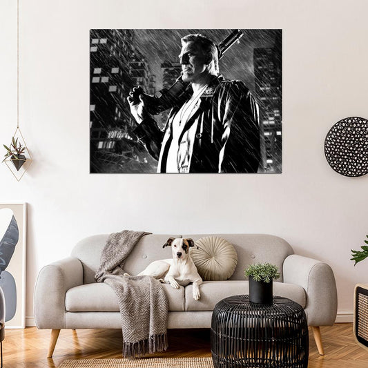 Marv Shotgun Sin City 2 Mickey Rourke BW Movie Wall Art Print Poster
