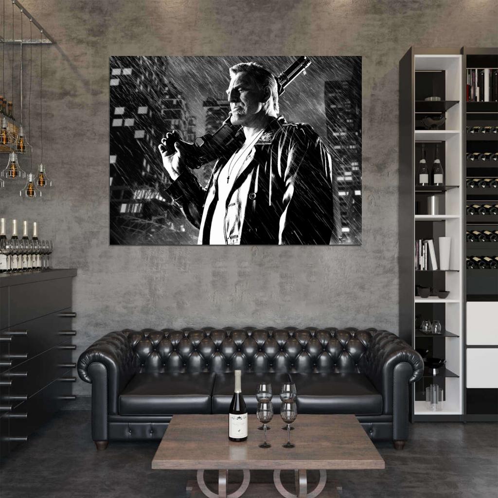 Marv Shotgun Sin City 2 Mickey Rourke BW Movie Wall Art Print Poster