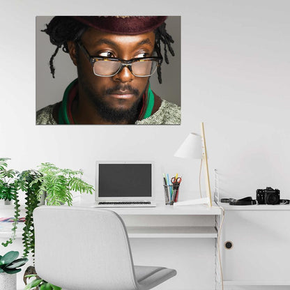 Will.i.am Portrait Hip-Hop R&B Music Rapper Singer Wall Art Print Poster