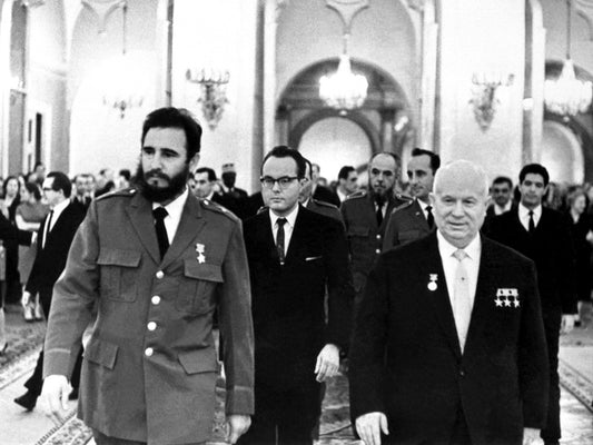 Fidel Castro Nikita Khrushchev Cuba Soviet Union BW Wall Decor Room Print Retro Vintage Poster