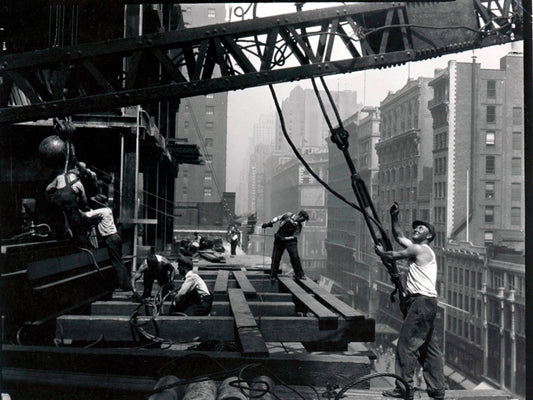 Construction Builder Worker Man Crane Old BW Wall Decor Room Print Retro Vintage Poster
