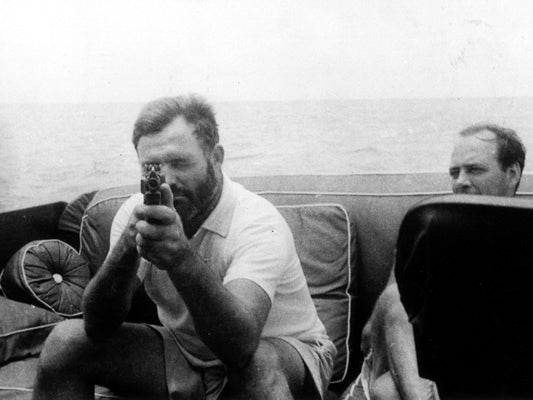Ernest Hemingway Writer Gun Iron Sights Pilar Boat BW Wall Decor Room Print Retro Vintage Poster