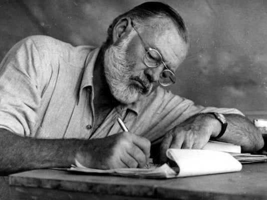 Ernest Hemingway Writer Glasses Drafts Notes BW Wall Decor Room Print Retro Vintage Poster
