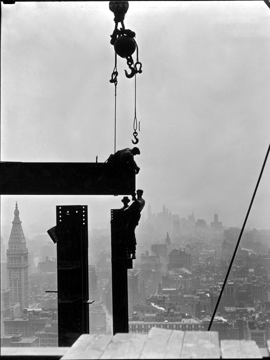 Construction Workers skyscrapers Old BW Wall Decor Room Print Retro Vintage Poster